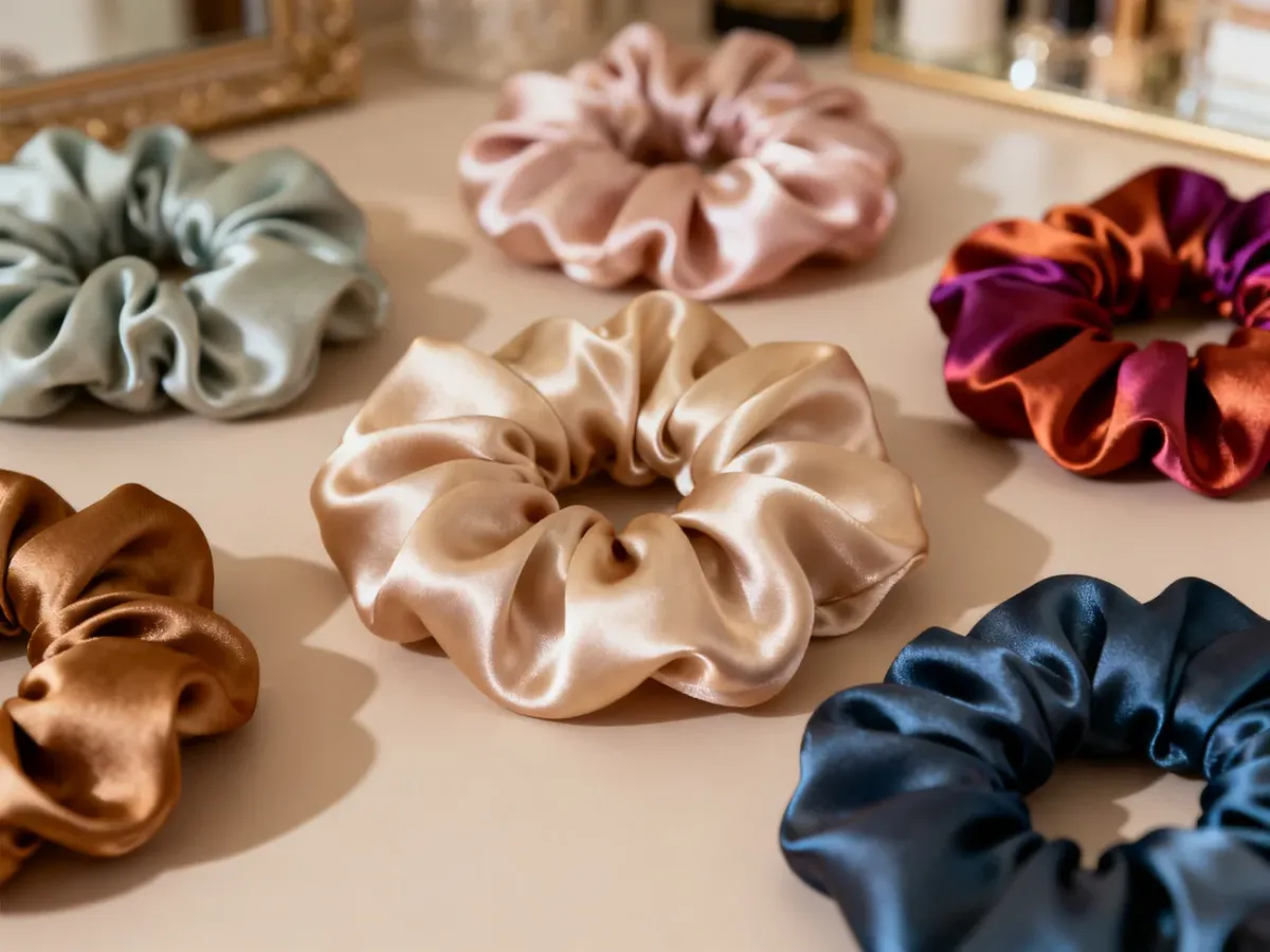 Duże scrunchie z jedwabiu, satyny i tkanin syntetycznych
