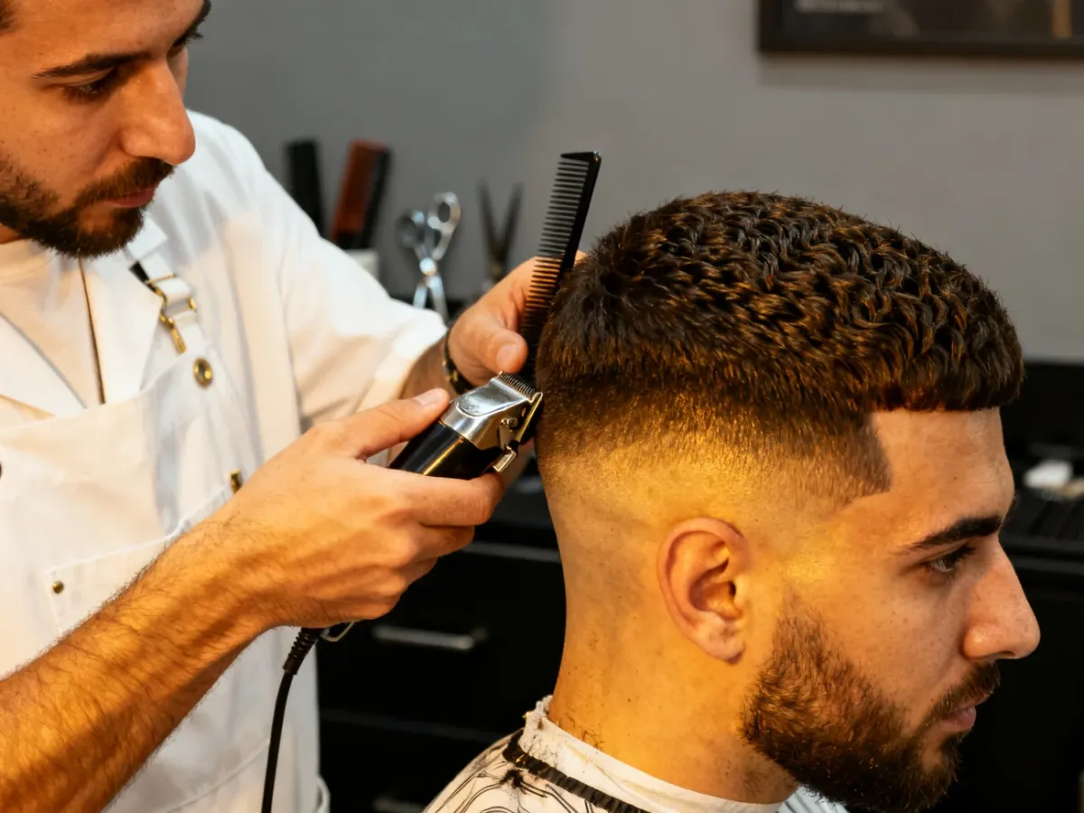 Barber odświeżający cieniowanie mid fade maszynką