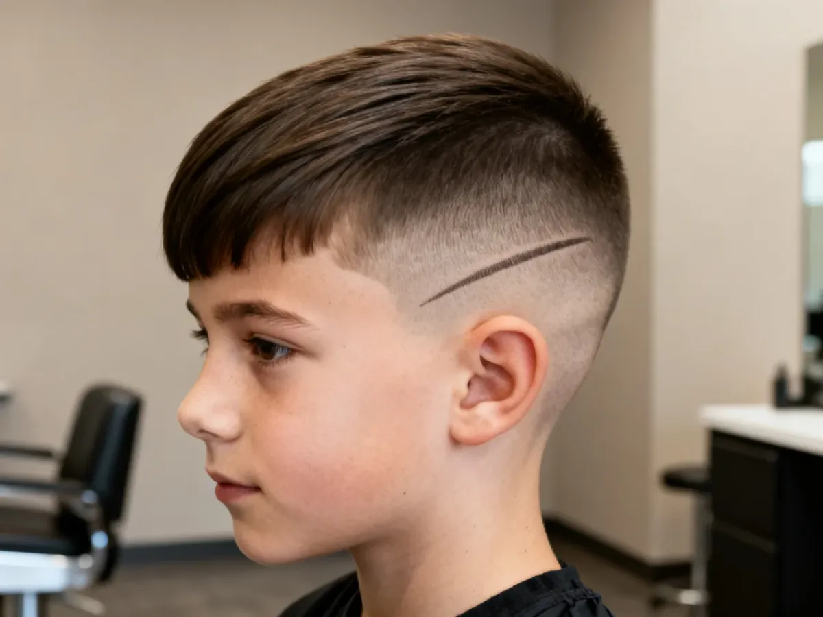 Chłopiec z fryzurą Skin Fade i pojedynczym wzorkiem