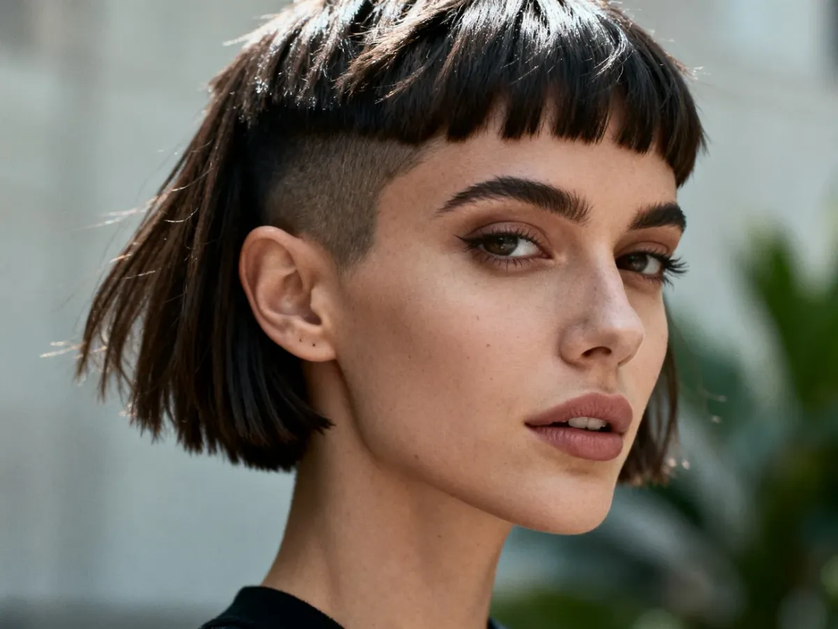 Krótki teksturowany mullet w miejskiej stylizacji