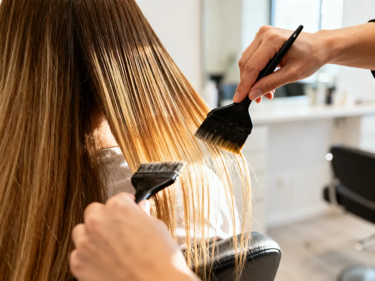 Fryzjer wykonujący delikatne refleksy techniką balayage