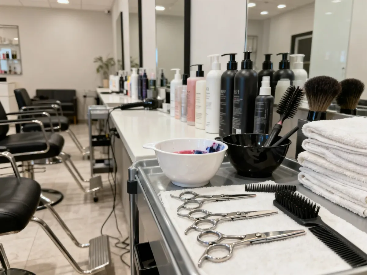 Uporządkowane i higieniczne stanowisko pracy w salonie fryzjerskim