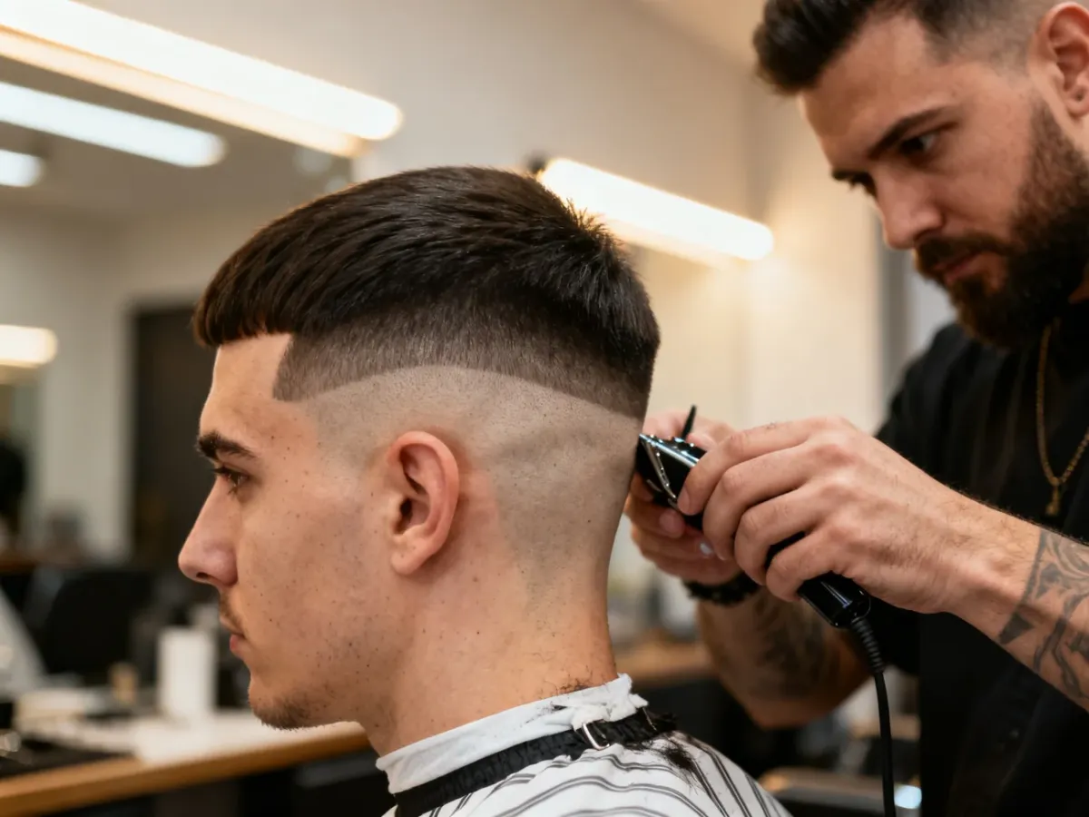 Barber precyzyjnie wykonujący cieniowanie high fade