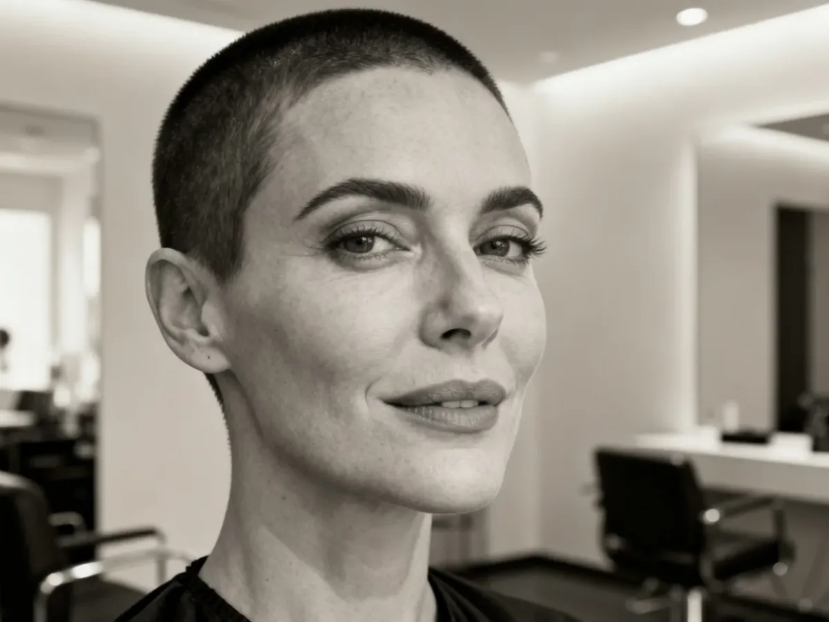 Kobieta z bardzo krótkim cięciem buzz cut