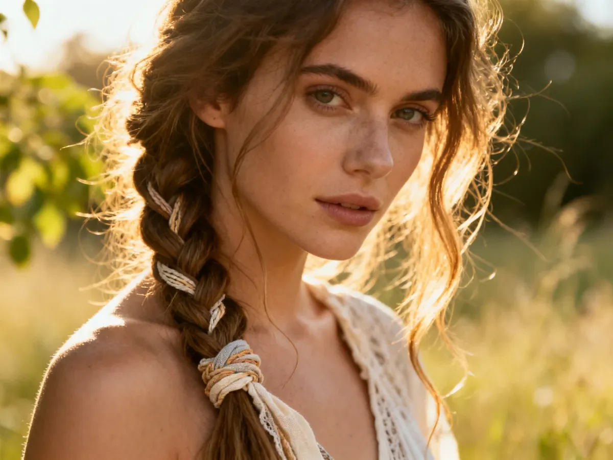 Luźny boho warkocz przerzucony na jedno ramię