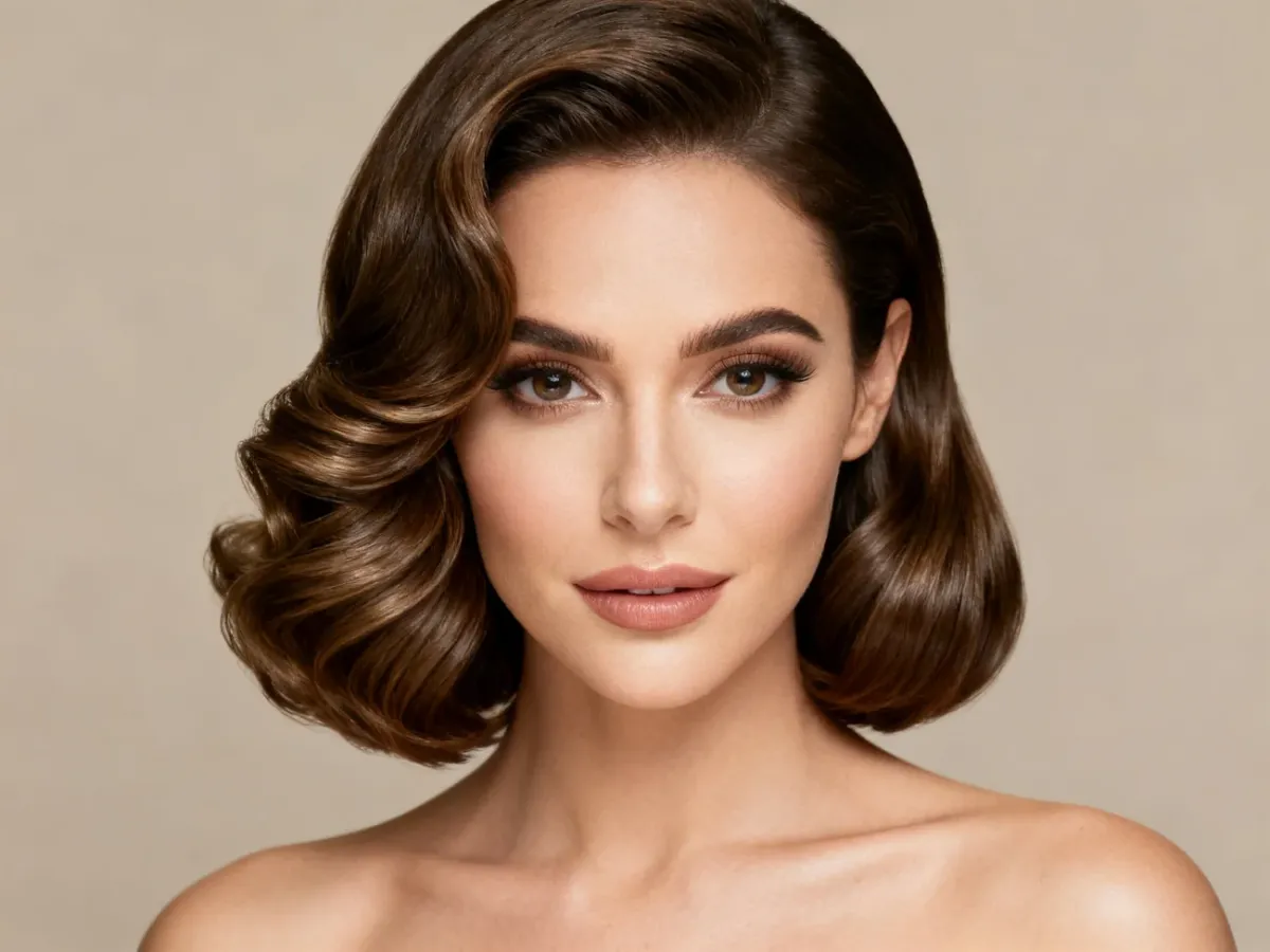 Włosy do ramion ułożone w eleganckie fale Hollywood