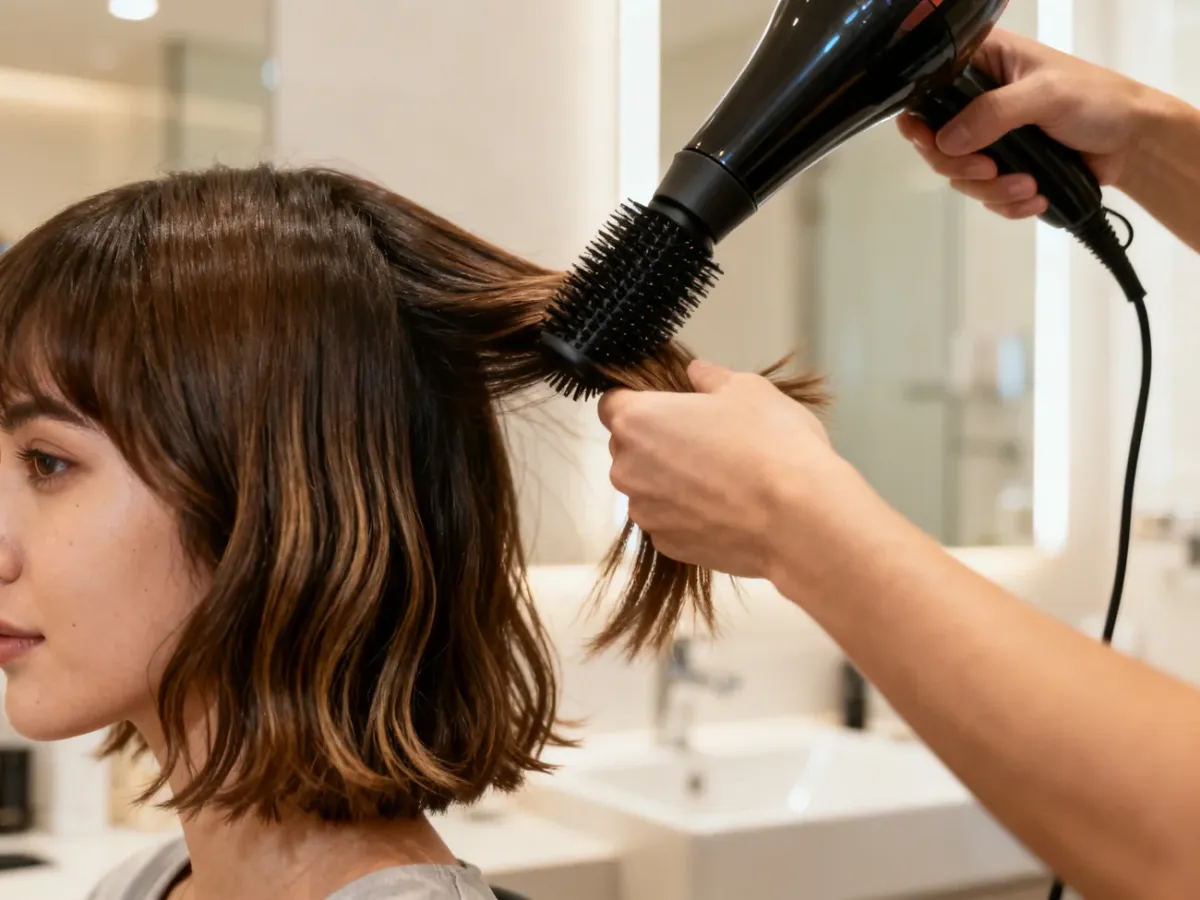 Modelowanie cieniowanych włosów okrągłą szczotką i suszarką