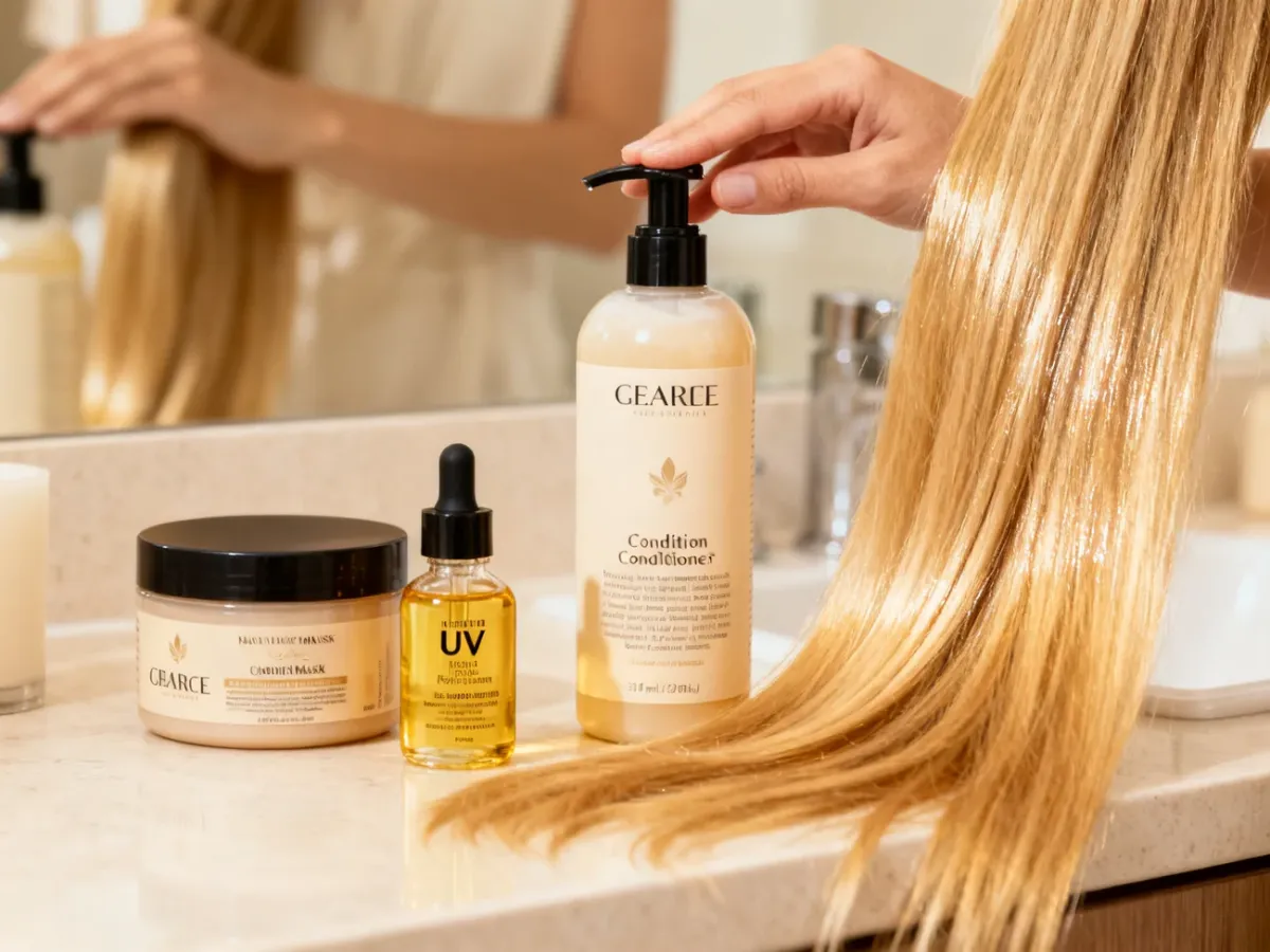 Pielęgnacja farbowanych blond włosów z odżywką, maską i olejkiem