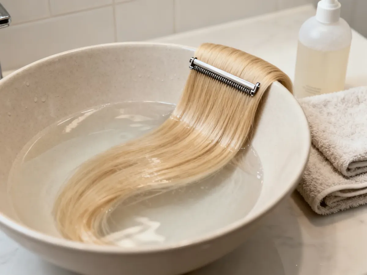 Delikatne mycie blond dopinki w letniej wodzie