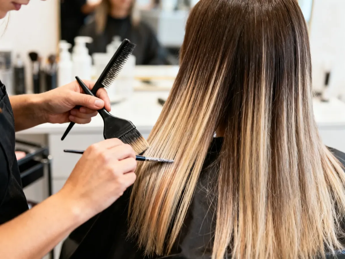 Stylista wykonujący precyzyjne blendowanie podczas koloryzacji sombre