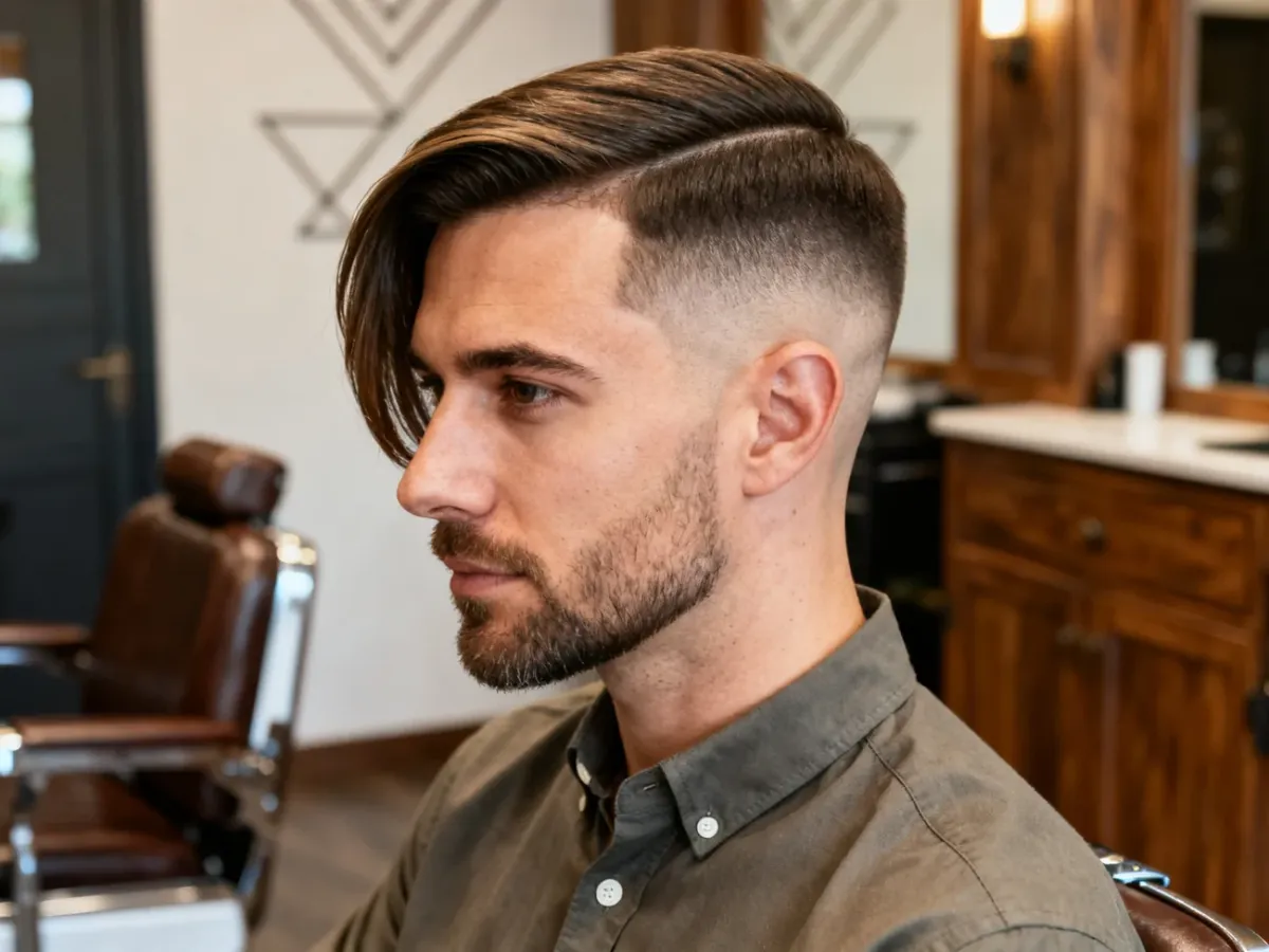 Mężczyzna z asymetryczną fryzurą Side Swept