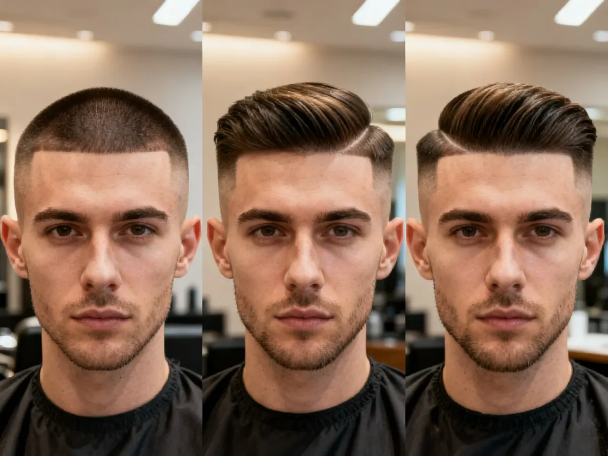 Trzy warianty fryzury skin fade: low, mid i high fade