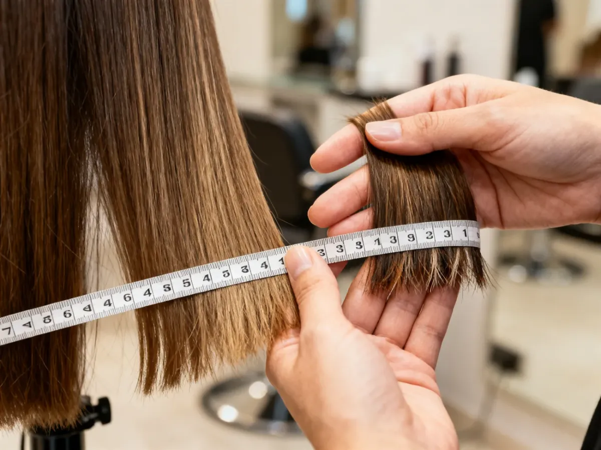 Stylista oceniający kondycję końcówek włosów w salonie