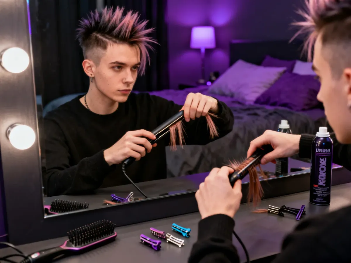 Stylizacja fryzury emo prostownicą i grzebieniem do tapirowania