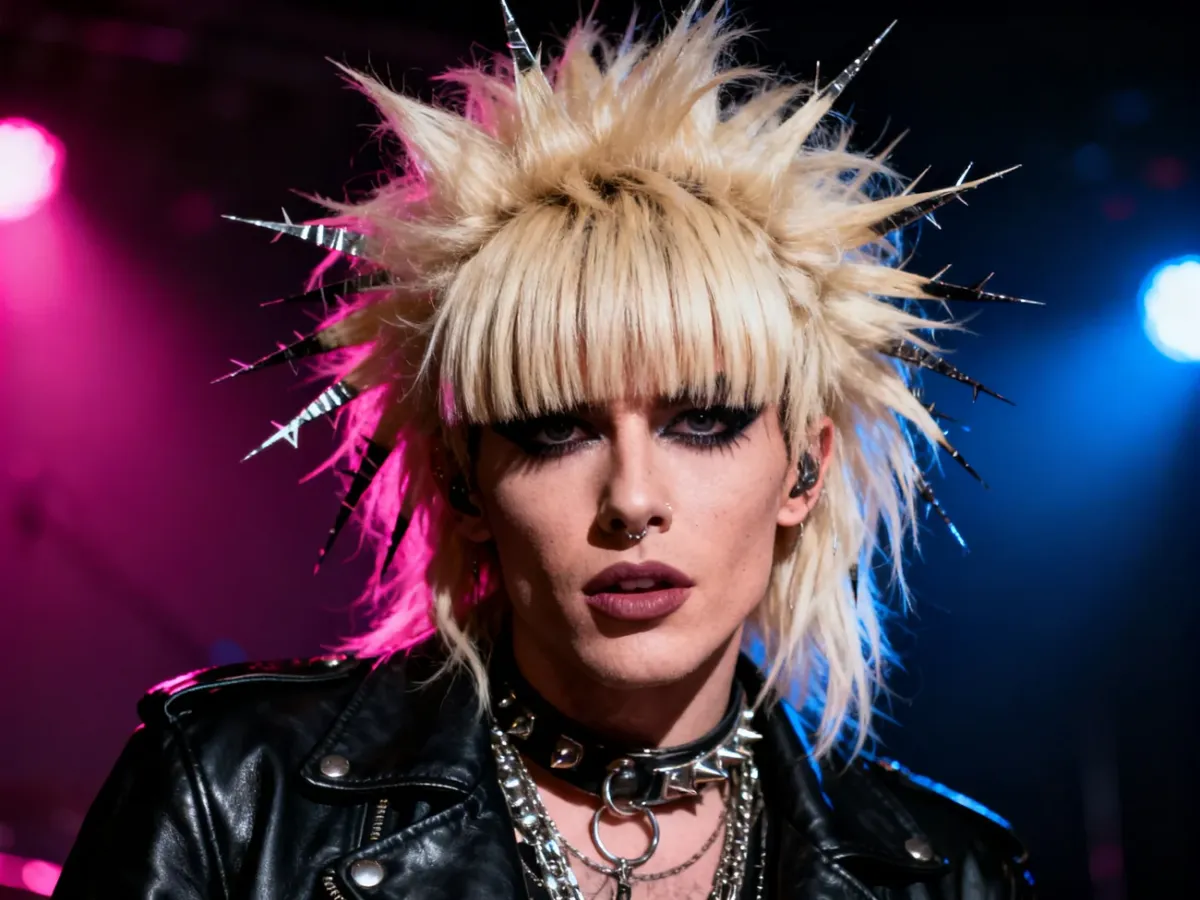 Teatralna natapirowana fryzura w stylu glam rock